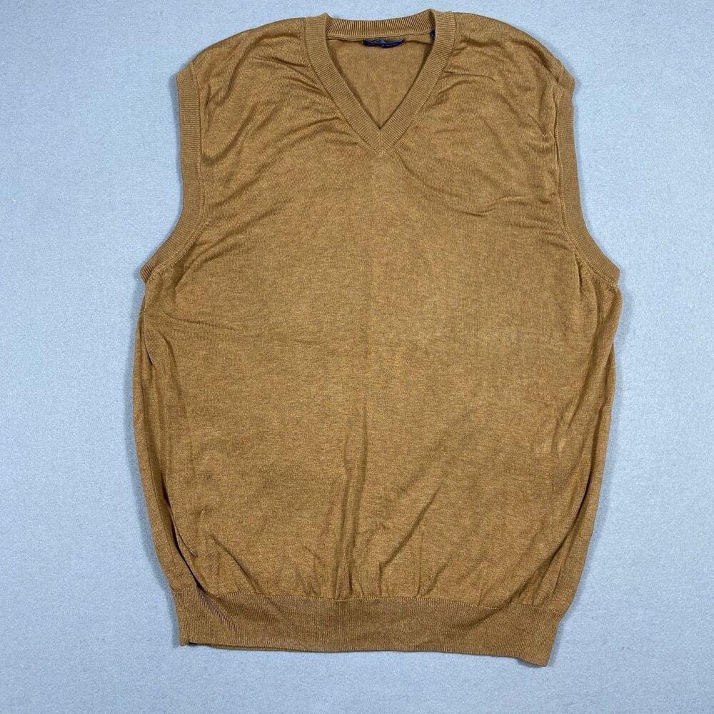 Men's Duck & Hyde Brown 100% Pima Cotton Golf Vest Size Large V Neck